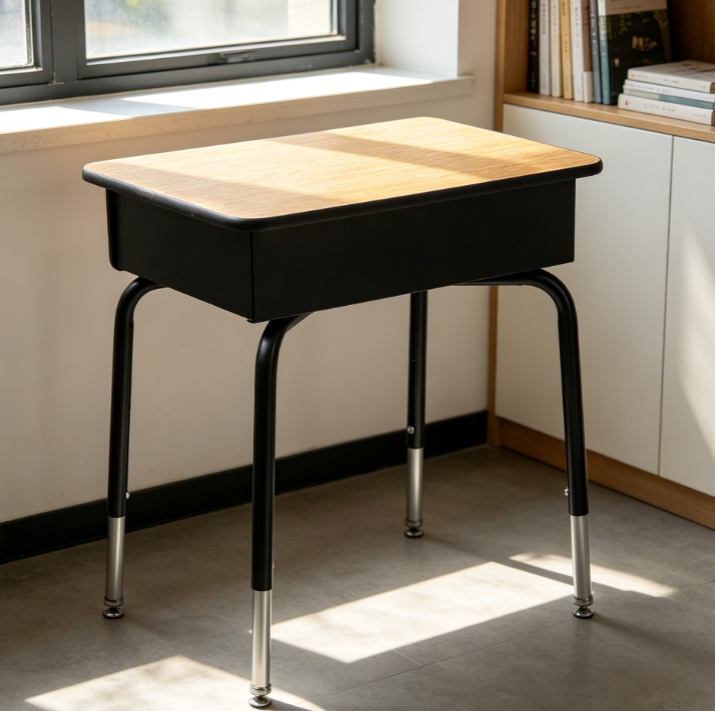 Height Adjustable Open Front Kids Desk with Metal Book Box, Natural/Black